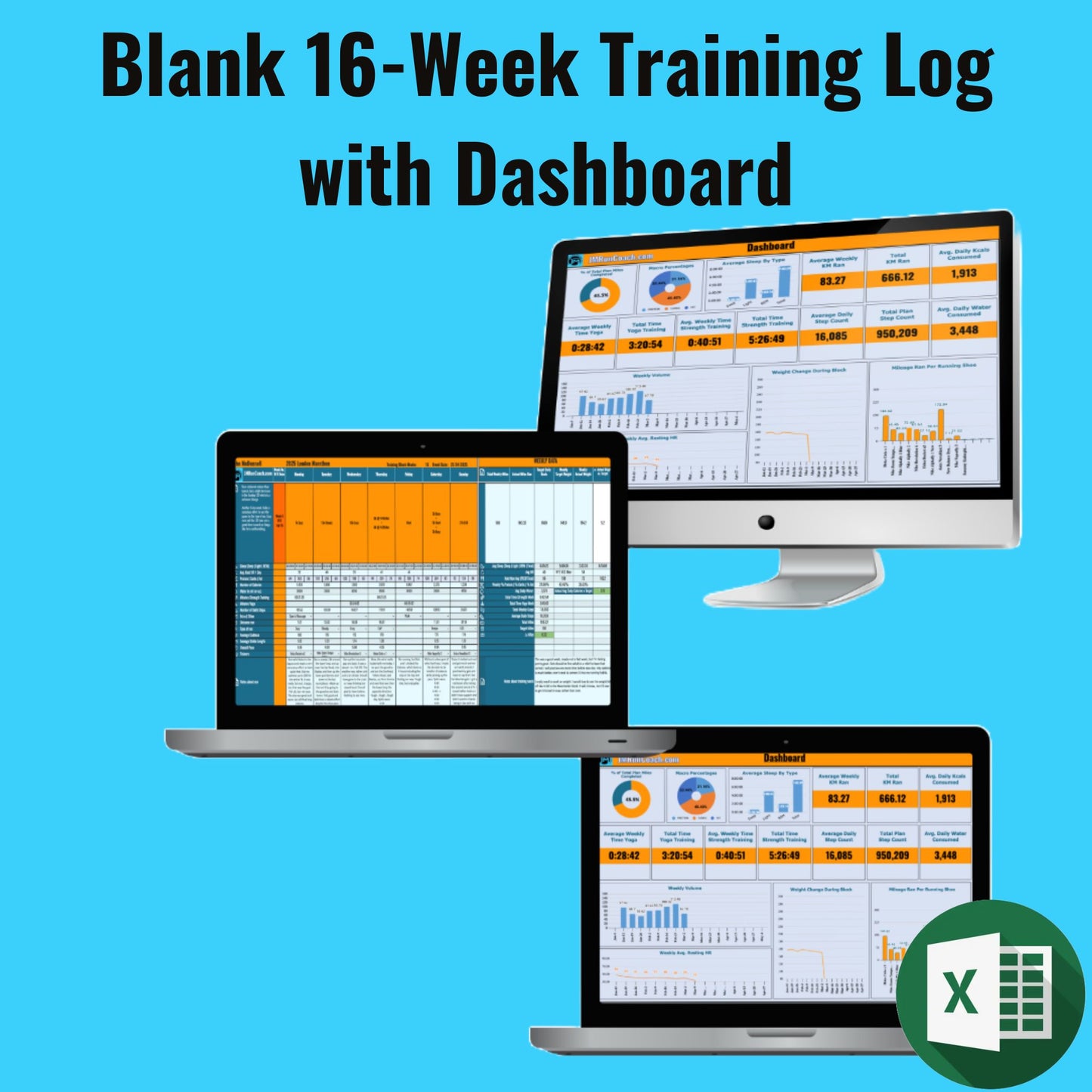 16 Week Blank Running Training Log - Excel Format - John McDonnell Running Coach