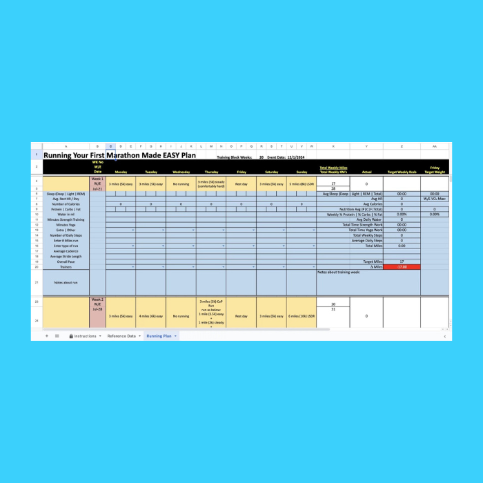 Running Your First Marathon Made EASY - 20 Week Excel Plan & Training Log - John McDonnell Running Coach