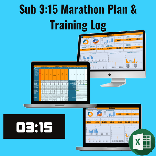 Sub 3:15 Marathon Medium Mileage Plan (in MILES) - Excel Training Log
